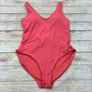Athleta Hampton One Piece Swimsuit Coral V Neck Twist Back‎ Size L